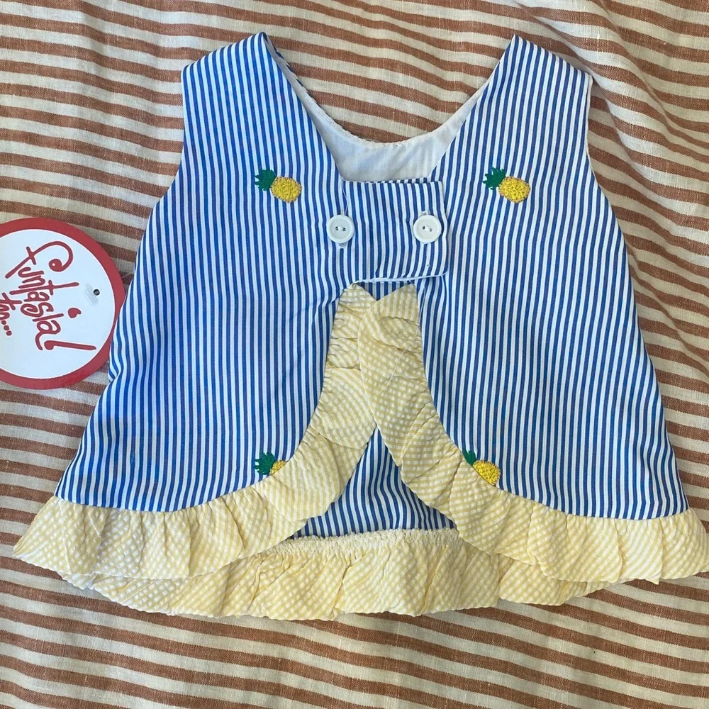 NWT Fantasia Too pineapple stripe blue summer two piece outfit 6 month short top